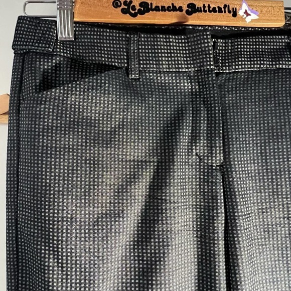 Women's Vintage Express Shiny Gray Checked Editor Pants 4 R - Picture 4 of 5